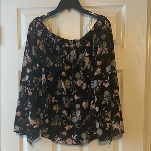 Black and Pink/blue Floral 3/4 Bell Sleeve Blouse